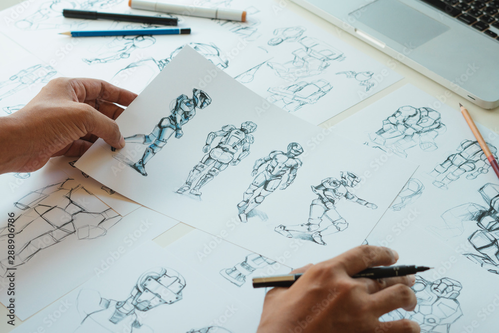 Wall mural animator designer development designing drawing sketching development creating graphic pose characte