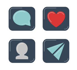 Social networks icons set. Post or comments, new subscribers, likes and reposts
