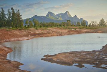 sam roi yod national park with sun light and pond