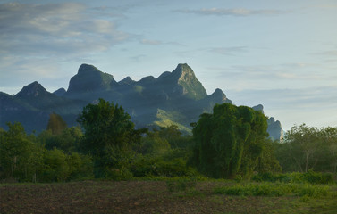 sam roi yod national park of thailand with sunset skyline