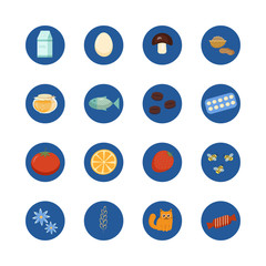 Icons-products that cause an allergic reaction. Vector graphics