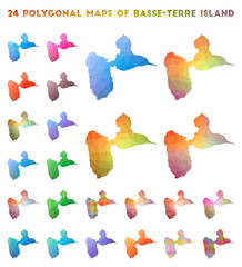 Set of vector polygonal maps of Basse-Terre Island. Bright gradient map of island in low poly style. Multicolored Basse-Terre Island map in geometric style for your infographics.