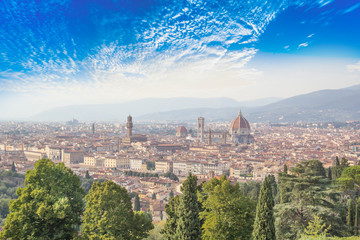 Beautiful view of Santa Maria del Fiore and Giotto's Belltower in Florence, Italy