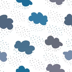 Schilderijen op glas Blue and grey clouds and rain drops seamless pattern. © Siberica