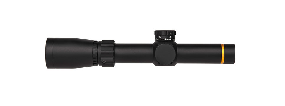 modern black optical scope for weapon isolated on whited. sight scope isolated on white back.