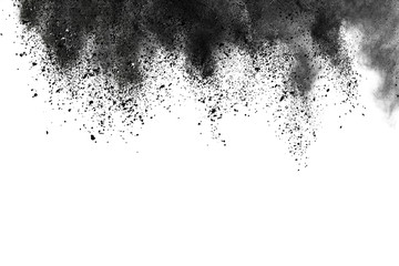 abstract powder splatted background. Black powder explosion on white background. Colored cloud. Colorful dust explode. Paint Holi.