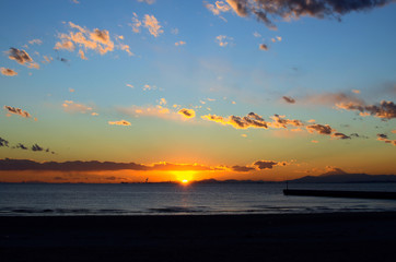 Makuhari Seaside. Sunset View In Japan.