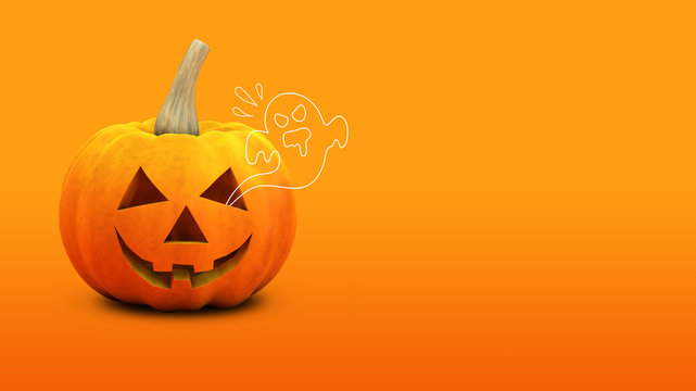 halloween pumpkin and ghost 3d rendering