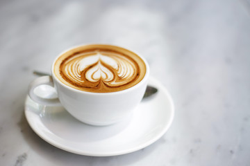 Mocha coffee in white coffee cup 