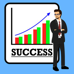 Pictures of businessman and graph showing success