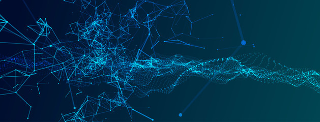 Abstract background.  Particles liquid dynamic flow. Trendy fluid cover design.