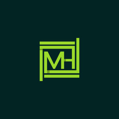 Green Alphabet Letter MH Square Simple Icon Logo Design Template Element Vector