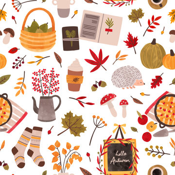 Autumn mood hand drawn vector seamless pattern