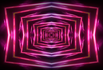 Psychedelic Abstract Futuristic Neon Fluorescent Sci Fi Bright Purple Blue Glow Laser Showcase Stage Dark Room Retro Modern Virtual Background Spaceship Corridor Shape Tunnel