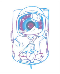 Neon drawing of an astronaut with a lotus in his hands