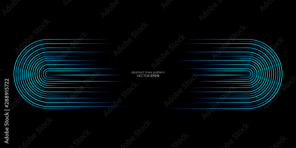 Fototapete Vector half circle lines flowing dynamic pattern in blue green colors with space for text isolated on black background for header banner in concept of technology, digital, A.I.