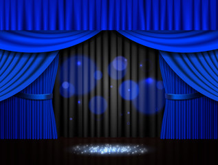 Background with black and blue curtain. Design for presentation, concert, show