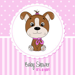 Baby shower invitation card for girl. Cute dog