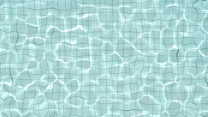 Top view of water rippled in white tiles swimming pool, with bright light shines into water and make the caustic light shimmering on bottom of the pool. 3D Illustration. - 288917339