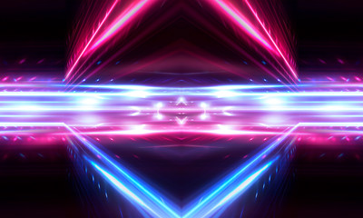 Psychedelic Abstract Futuristic Neon Fluorescent Sci Fi Bright Purple Blue Glow Laser Showcase Stage Dark Room Retro Modern Virtual Background Spaceship Corridor Shape Tunnel