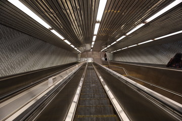 Empty escalators at New York City
