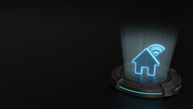3d hologram symbol of house wi-fi icon render