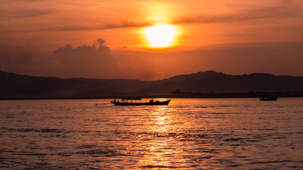 Sunset on the Irrawaddy River (Ayeyarwaddy River) in Bagan, Myanmar (Burma)