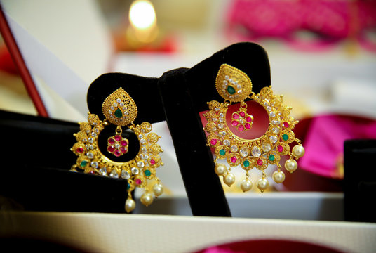 beautiful jewelleries ear rings in selective focus