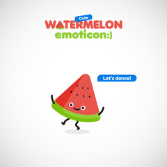 Cute watermelon emoticon, vector illustration