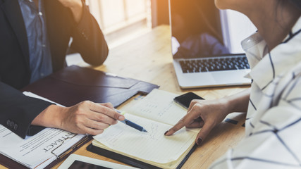 Business people and staff meeting in office to briefing strategy information of corporate; Strategy Department in corporate brainstorming at meeting room