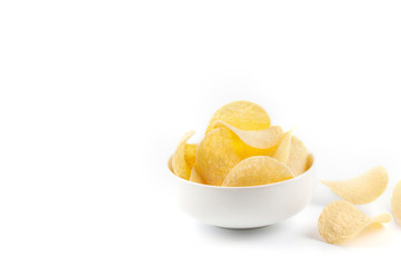 Fototapeta na wymiar Potato chips on the white background.
