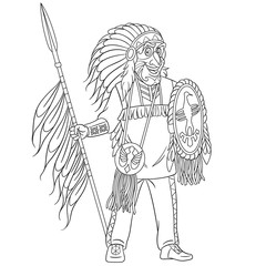 coloring page with native american indian man