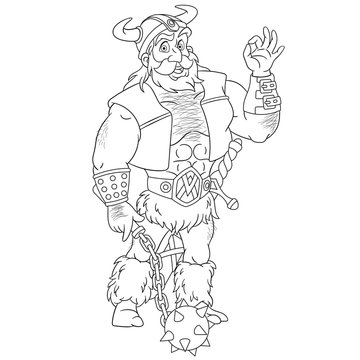 coloring page with ancient viking warrior