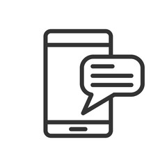 smartphone with speech bubble message outline ui web icon. smartphone vector icon for web, mobile and user interface design isolated on white background