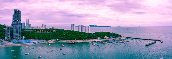 Aerial vie of Pattaya city alphabet on the. mountain, Pattaya Thailand