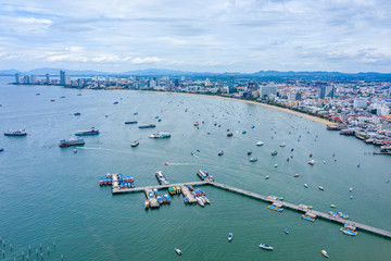 Aerial view of Pattaya harbor in Chonburi, Thailand. Aerial view from drone