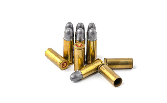 Bullets .22 for a gun isolated on white background