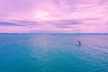 Aerial view of passenger boat sailing in the ocean, Sattahip Thailand
