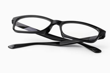 Glasses, black glasses, black frame, shiny for everyday life for people with visual impairment, isolated on white background.