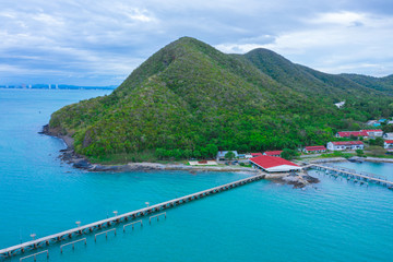Panorama seascape in Sattahip, Chonburi. Image consist of bridge in the ocean, Thailand