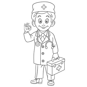 Coloring Page With Doctor, Young Doc