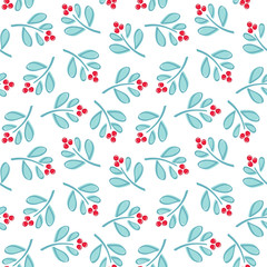 Seamless vector pattern with Christmas berries.