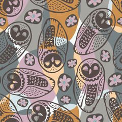Seamless vector design with colorful funny owls.
