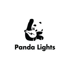 panda illustration with the light lamp logo design