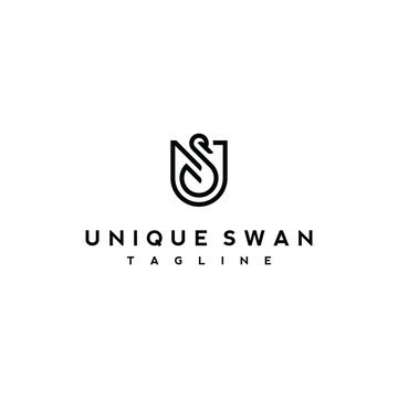 Initial letter US of unique swan logo design concept