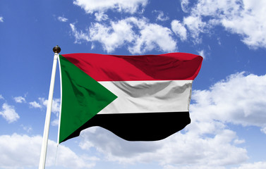 Flag of Sudan, the largest symbol of the country's official representation, tricolor colors and a green triangle, colors represent socialism, purity, the Mahdi Revolution and prosperity agriculture.
