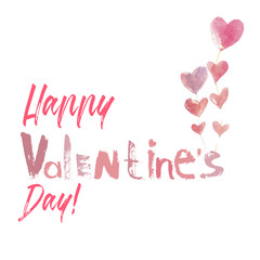 Cute hand painted vector text ' Happy Valentine's ' for Valentine's Day. Contains bundle of hearts. Suitable for greeting cards or banners.