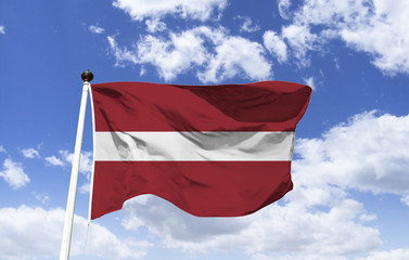 Latvian Flag Mockup, situated on the Baltic Sea, the colors of the flag are related to a legend of the country, where a warlord from the past was killed in a battle. Capital: Riga