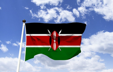 Flag of Kenya model, has as symbol a shield crossed by two spears, which represents the culture of the warrior people. Maasai, ethnic group with strong presence in the country of the African continent