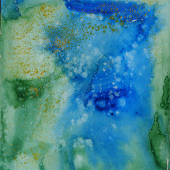 Watercolor background in blue, watercolor wash, paper texture. Suitable for all types of design.